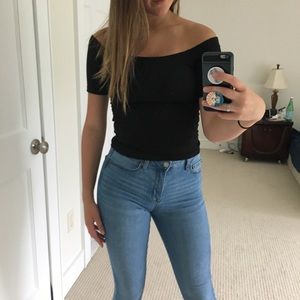 Black off the shoulder shirt